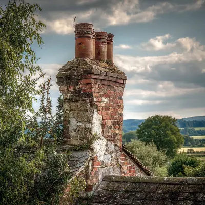 Close-up aerial photo of cracked brick chimney for building inspection