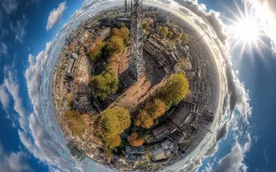 360 degree panoramic survey view of city skyline